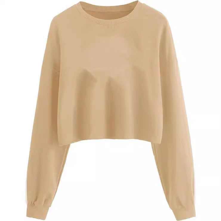 Women's Autumn And Winter New Solid Color With Fur Loose O-neck Short Sweater