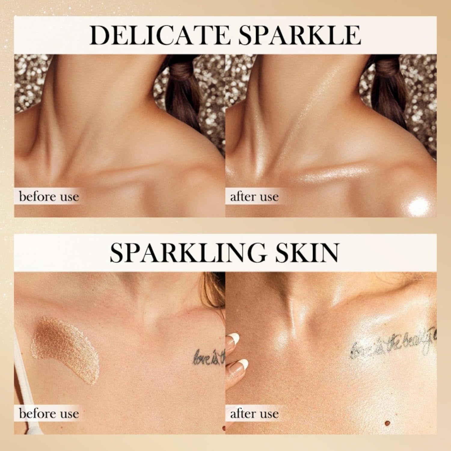 Shimmer Body Luminizer 5 Colors Moisturizing Glow Illuminator Smooth and Non-Sticky Summer Highlighter for Face and Body (80ML, 04 Golden Brown)