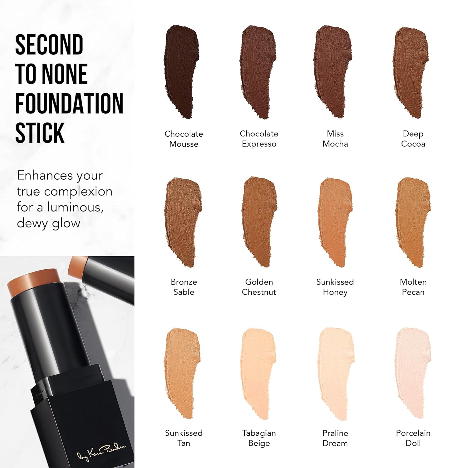 Glamazon Second to None Foundation Stick, Porcelain Doll, Light-To-Full Coverage, Weightless Makeup with a Glowy Natural Finish