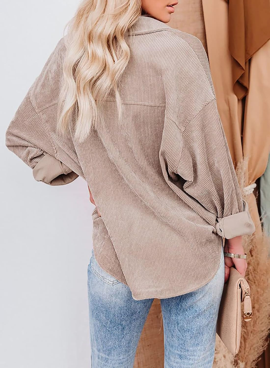 Women Corduroy Long Sleeve Button down Shirt Oversized Jacket Tops