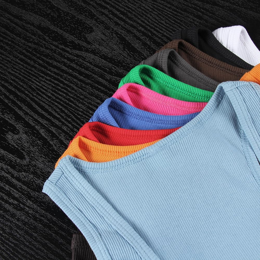 Women'S Sleeveless Shirt Ribbed Fitted Scoop Neck Basic Crop Tank Top Cropped