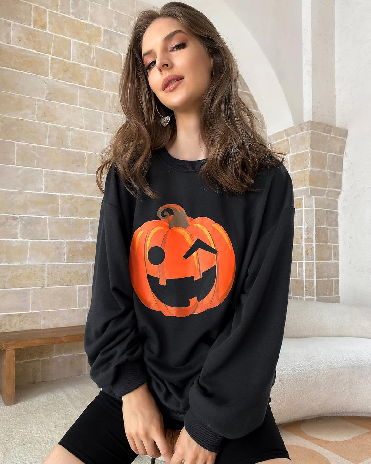 Women Halloween Sweatshirts Hoodies Sweater Dress Oversized Reindeer Tunic Crewneck Thanksgiving Shirts Tops Slouchy Trendy